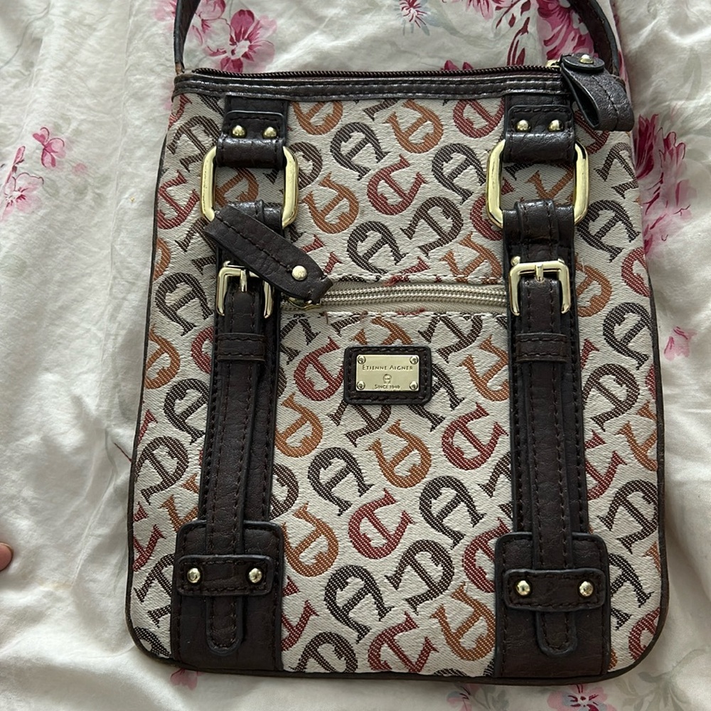 Etienne Aigner Crossbody Purse Leather Canvas Long